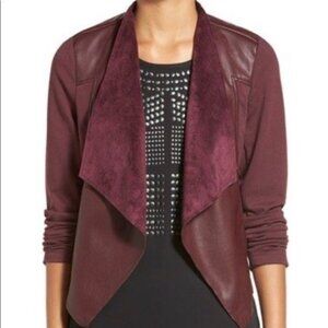 'Ana' Faux Leather Drape Front Jacket